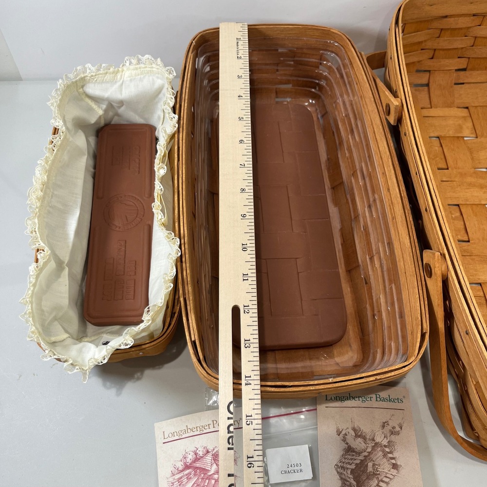 Vtg Longaberger Baskets Set 7 Piece Large Woven Wood Bread Warmers Farmhouse - Picture 7 of 8